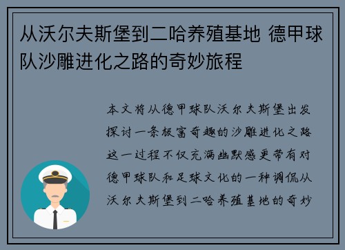 从沃尔夫斯堡到二哈养殖基地 德甲球队沙雕进化之路的奇妙旅程