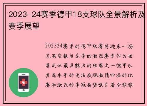 2023-24赛季德甲18支球队全景解析及赛季展望